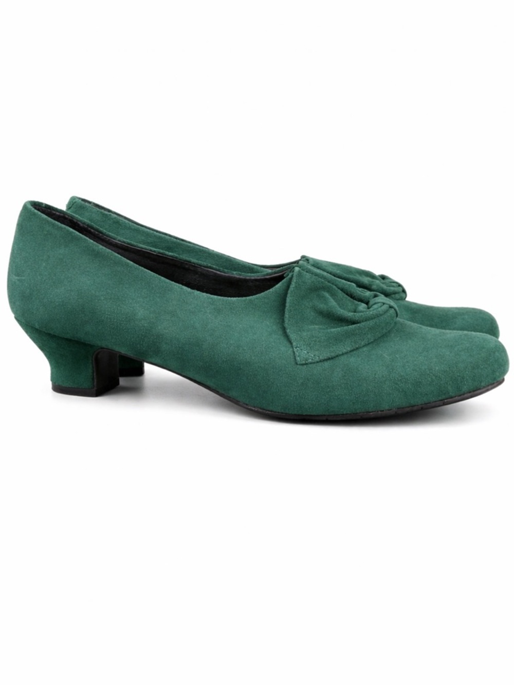 Hotter Donna Green‎ Suede Comfort Heels Low Block Heel Bow Size 6.5